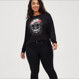 Torrid  Dolman Black Tee Super Soft Sugar Skull Top Size 1
